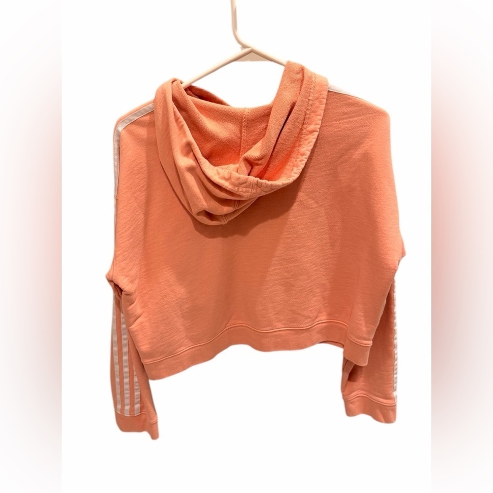 Adidas Sweater Womens Peach Trefoil Logo Crop Top Pullover Hoodie Size Small - Picture 2 of 3